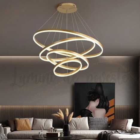 Candelabru LED 288W Minimalist 4 Gold, 4 surse de iluminare, Telecomanda, Dimabil, Lumina: Cald, Nat