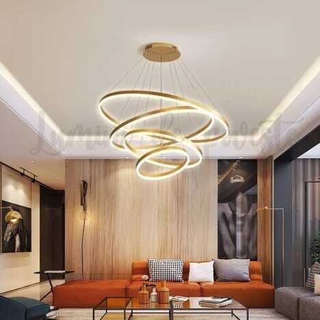 Candelabru LED 288W Minimalist 4 Gold, 4 surse de iluminare, Telecomanda, Dimabil, Lumina: Cald, Nat